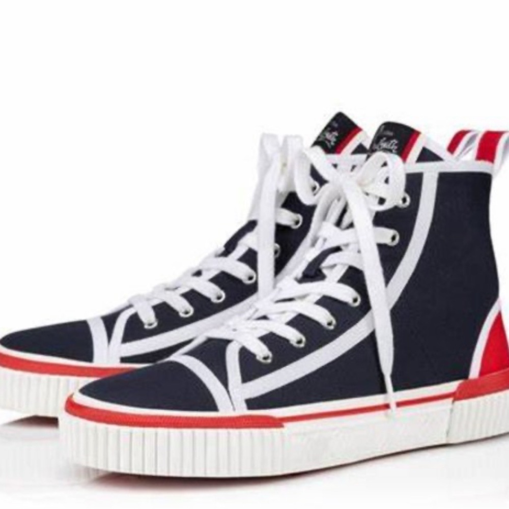 Brand New-Men’s Louboutin Pedro hightop sneakers in Marine blue-Size: 44/10.5/11